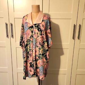 Vintage Victoria's Secret Gold Label Floral Sleep Shirt Nightgown M/L Black Pink